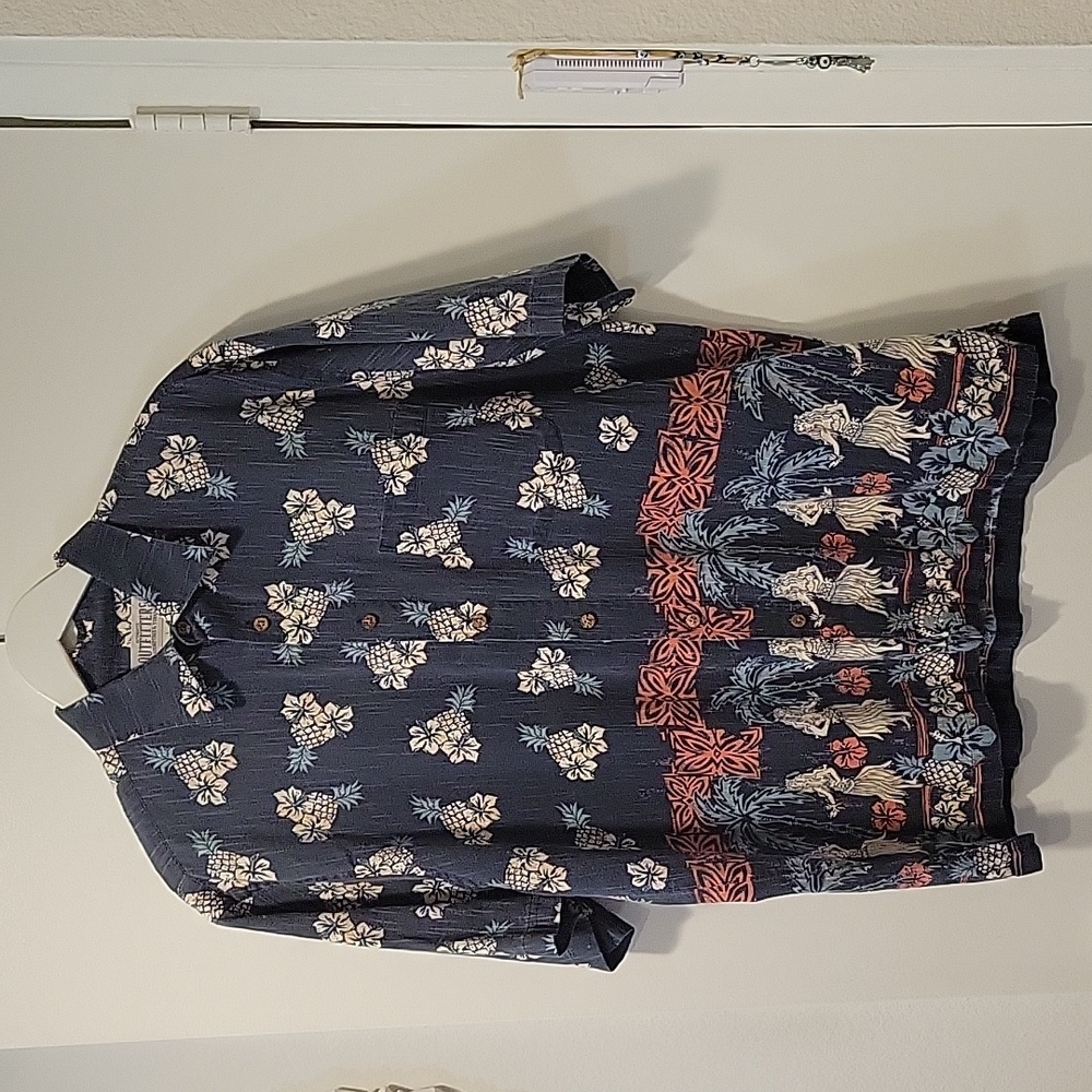 Men's Hawaiian shirt, 100% cotton size L, grey/blue